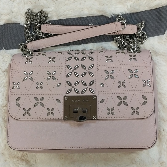 Michael Kors Tina Shoulder Flap Leather Studded Handbag - Picture 4 of 14